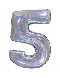 Balão Número 5 Prateado Holográfico